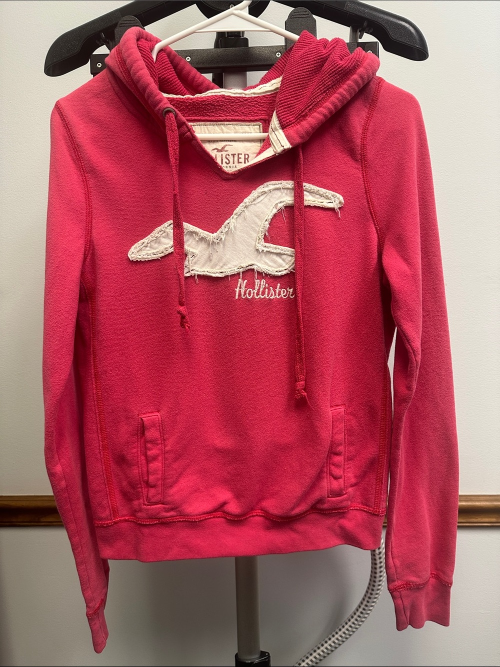 Vintage Hollister Hot Pink Pullover Hoodie with White Applique Logo